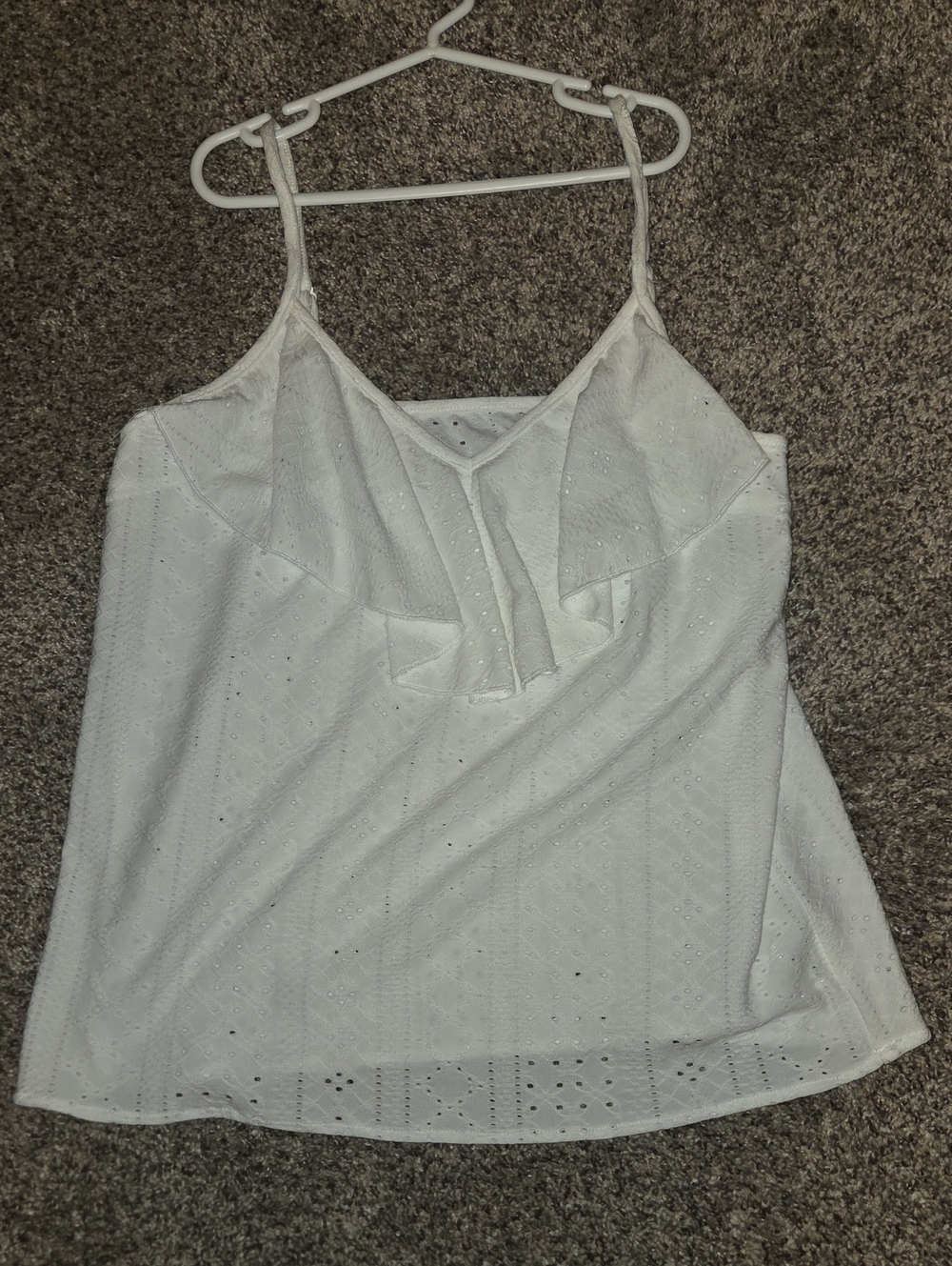 SHEIN White Eyelet Ruffle Spaghetti Strap Cami Top
